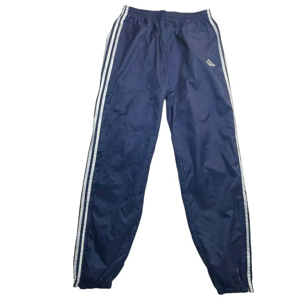 Adidas Vintage 3 Stripe Nylon Track Pants Blue Men’s Large L Zip Ankles